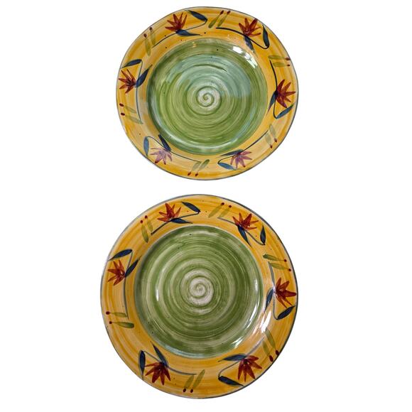 Pier 1 Other - PIER 1 Elizabeth Hand Painted Floral Stoneware Dinner Plates 11.5” Set of 2